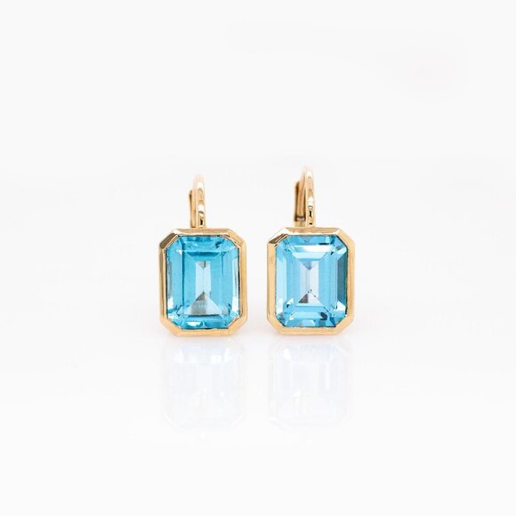 Brazilian Sky Blue Topaz Earrings in 14K Solid Gold | Fine Jewelry - Picture 6 of 8